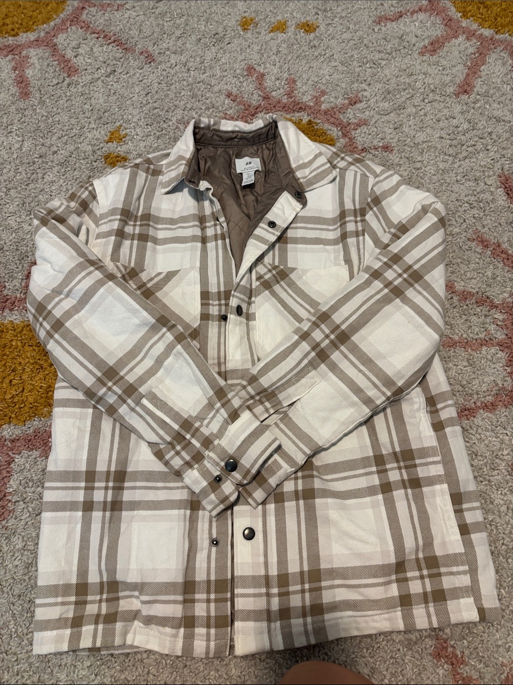 H&M Cream and Brown Plaid Lightweight Shacket